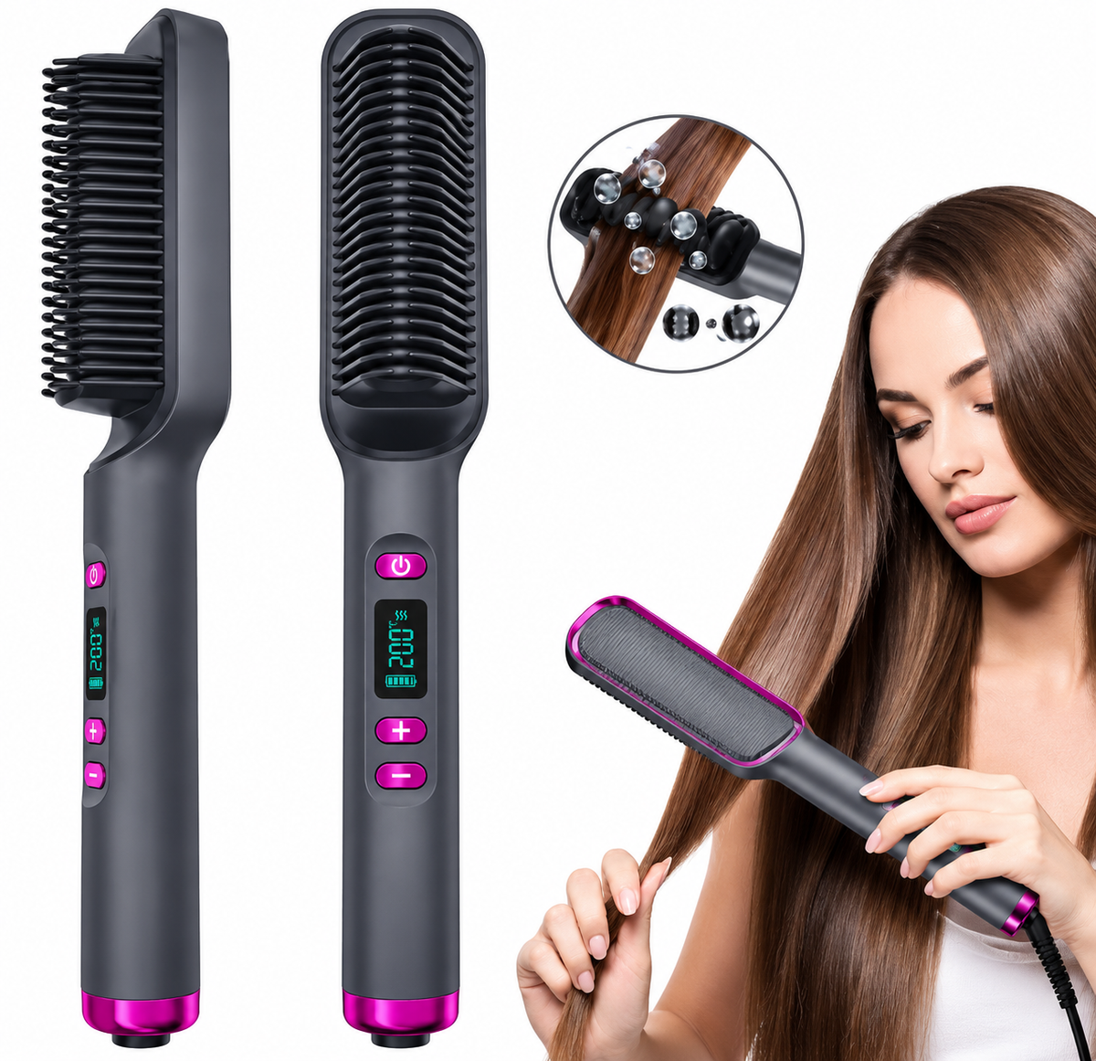 Electric Hot Comb Multifunctional Straight Hair Straightener Comb Negative Ion Anti-Scalding Styling Tool Straightening Brush best for womens
